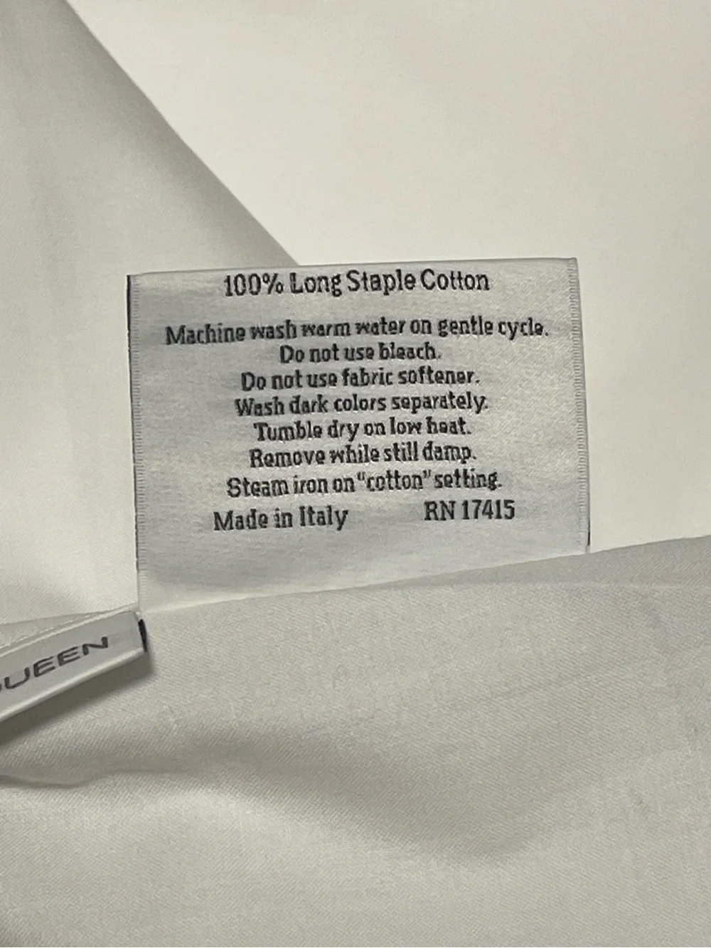 Sferra Limana Full/Queen Flat Sheet Long Staple Cotton Percale 96x114” White/Sea